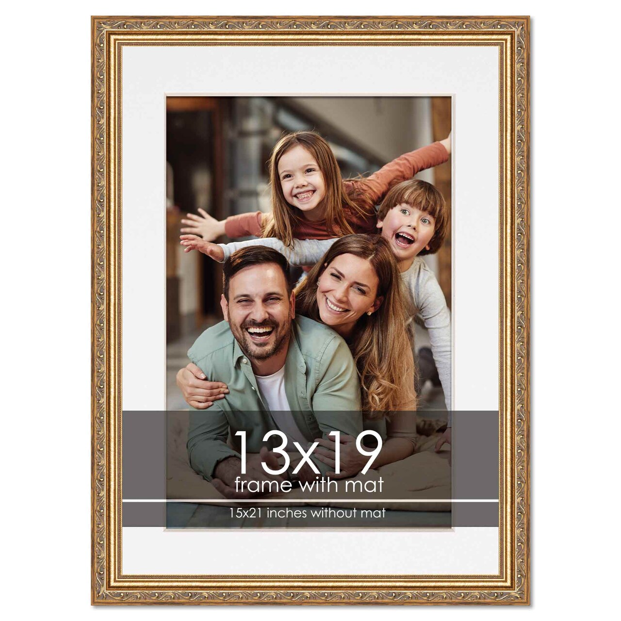 Antique Gold Frame with White Photo Mat, UV Acrylic Front, Foam Board Backing, 60 Sizes Available